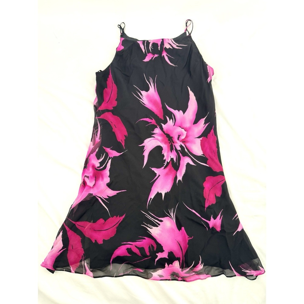 Vtg Floral Silk Slip Dress M Fairy Romantic Whimsical Wedding Guest Event Pink - Picture 3 of 4